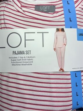LOFT Women's Jogger Pajama Set with Pockets 😍 White and Fuchsia Stripe